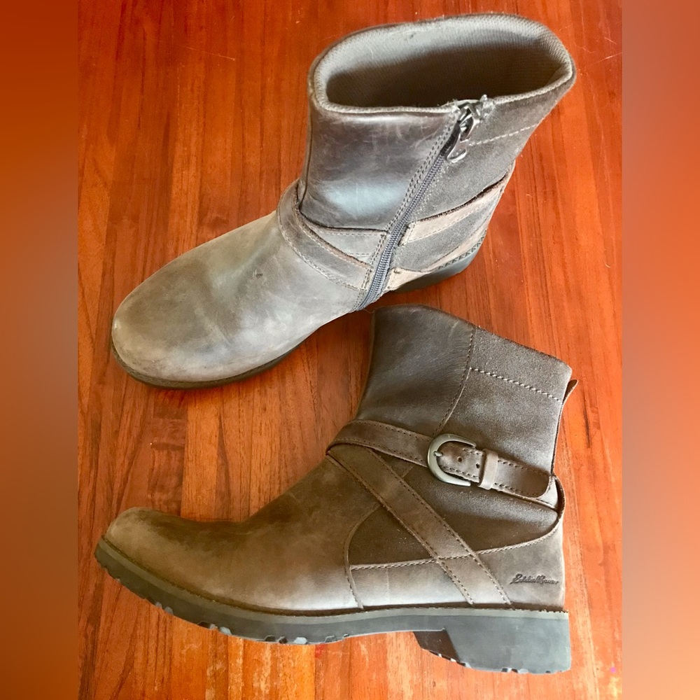 Eddie Bauer Covey 2.0 Womens Size 8 Brown Leather Side Zip Ankle Booties Boots